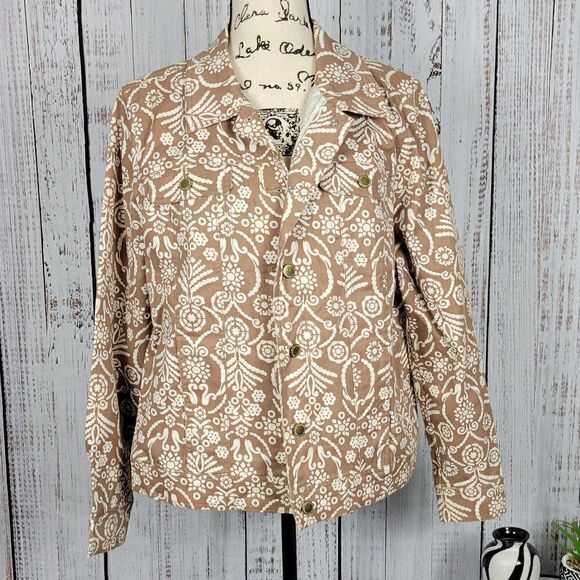 Liz Claiborne Brown & Tan Size 16 Boho Chic Patterned Shacket Jacket Blazer - Picture 2 of 9